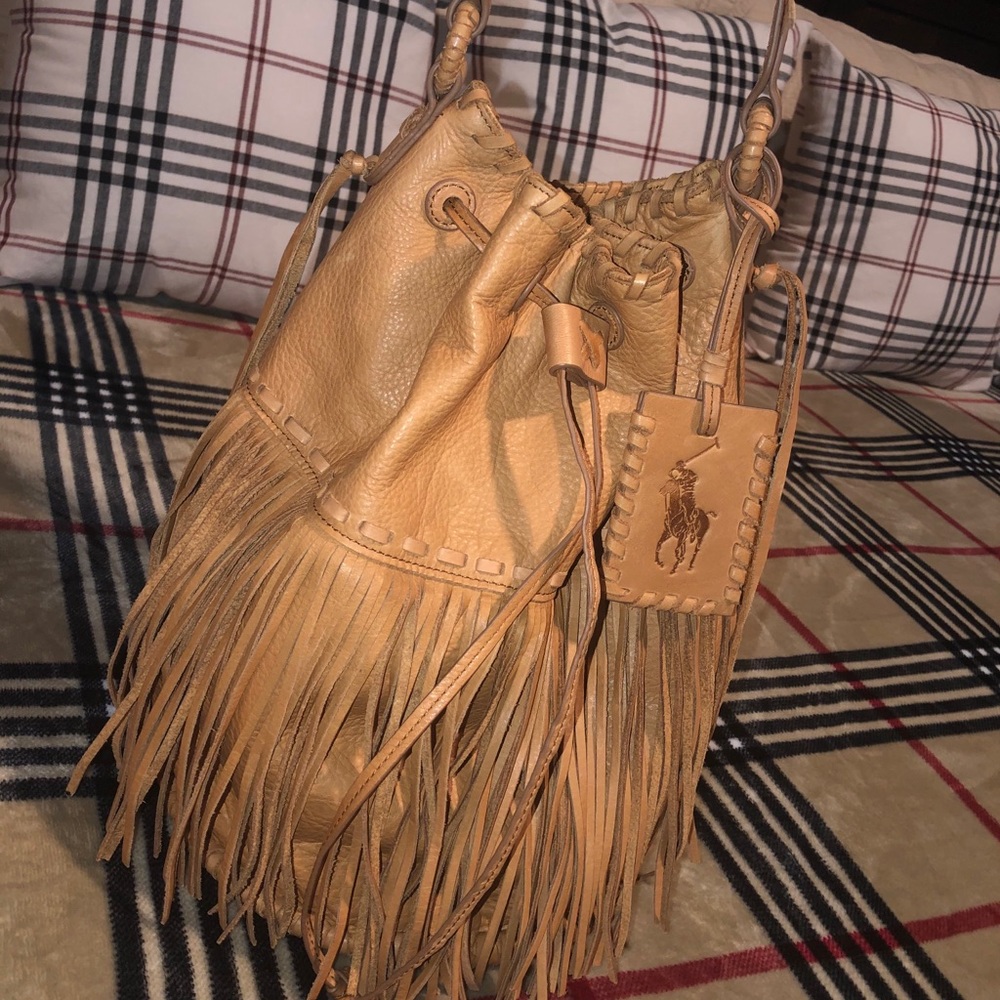 Ralph Lauren leather cognac brown shoulder bag.